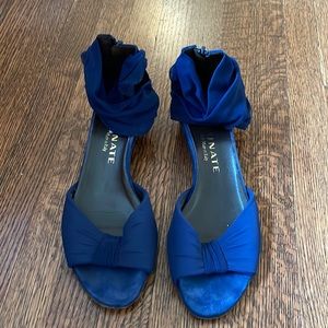 Brunate Blue Flat Sandles with Nylon Wrap Ankles And Back Zipper Closure